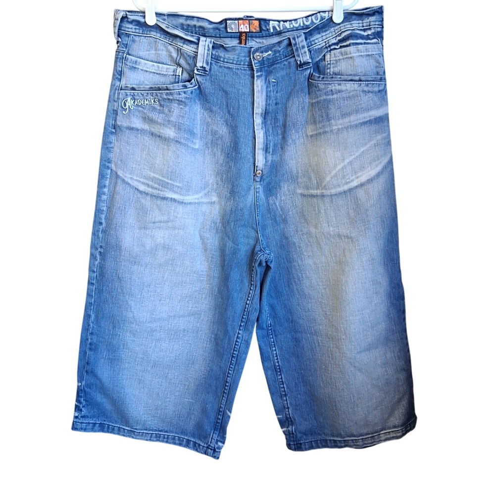 Y2K akademiks no. 99 Denim Jorts Sz 40 Streetwear Distressed Hip Hop EUC